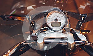 Motorcycle control panel with speedometer dashboard in motorcycle.