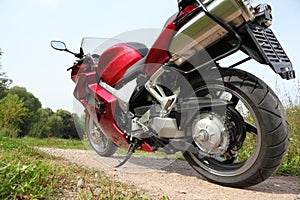 Motorcycle on country road, bottom view