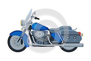 Motorcycle Cruiser, Motor Bike Vehicle, Side View Flat Vector Illustration