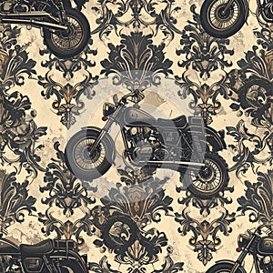 Motorcycle Damask Pattern - Vintage Motorcycle Design