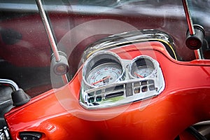 Motorcycle dashboard red fragment, city transport