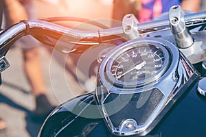 Motorcycle detail with gasoline tank and speedometer