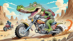 motorcycle dirt bike cycle alligator reptile smile desert track