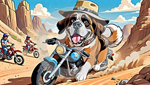 motorcycle dirt bike cycle saint bernard dog puppy funny cartoon