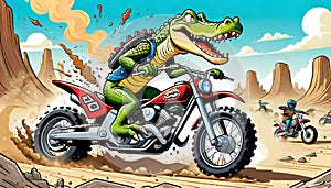 motorcycle dirt bike cycle smiling alligator reptile funny cartoon
