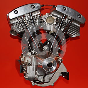 Motorcycle Engine against red background