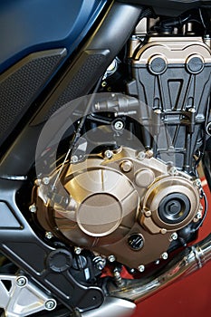 Motorcycle engine close-up detail background