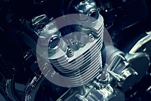 Motorcycle engine closeup on dark background
