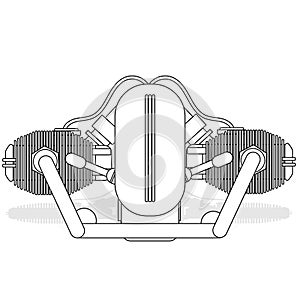 Motorcycle engine illustration on white background. Design monochrome element. Vector illustration