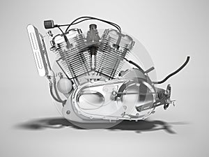Motorcycle engine isolated left view 3d render on gray background with shadow