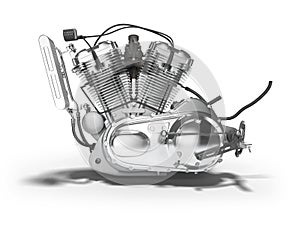 Motorcycle engine isolated left view 3d render on white background with shadow