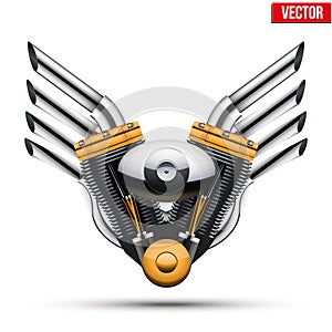 Motorcycle engine with metal wings. Vector