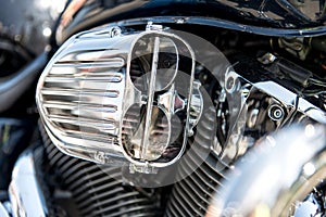 Motorcycle engine parts with chrome decorative elements