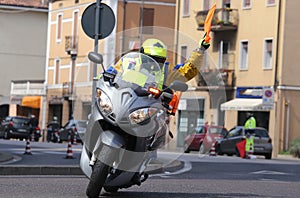 Motorcycle escort technique during the sporting event