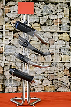 Motorcycle exhaust pipes exhibited