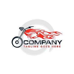 Motorcycle with flame logo. Auto race motor bike logo