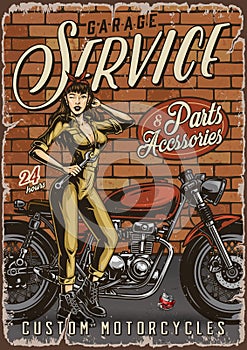 Motorcycle garage repair service vintage poster