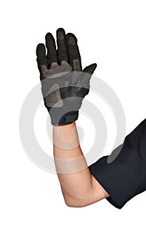 Motorcycle glove and hand signal slow down or stop