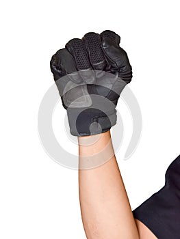 Motorcycle glove and hand signal slow down or stop