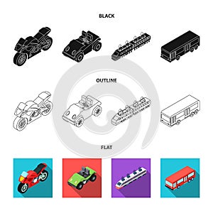 Motorcycle, golf cart, train, bus. Transport set collection icons in black,flat,outline style vector symbol stock