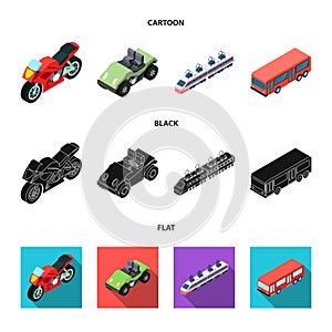 Motorcycle, golf cart, train, bus. Transport set collection icons in cartoon,black,flat style vector symbol stock