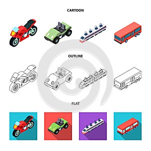 Motorcycle, golf cart, train, bus. Transport set collection icons in cartoon,outline,flat style vector symbol stock