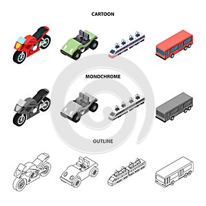 Motorcycle, golf cart, train, bus. Transport set collection icons in cartoon,outline,monochrome style vector symbol