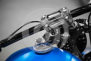 Motorcycle handle bar with blue tank