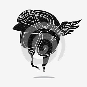 Motorcycle helmet with goggles and wings.