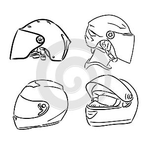 Motorcycle helmet hand drawn outline doodle icon. Motorbike protection and speed, safety equipment concept. Vector