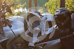 motorcycle and helmet, motorcycle equipment close-up