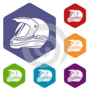 Motorcycle helmet racing icons vector hexahedron