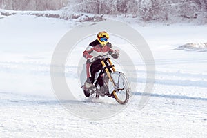 motorcycle on the ice of the frozen Lake Baikal
