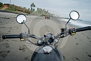 Motorcycle ignition action. Key and starting the engine.