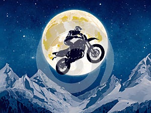 Motorcycle jump and moon