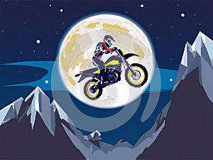 Motorcycle jump and moon