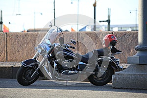 Motorcycle Kawasaki VN400C Vulcan 400 Classic in the shade on a sunny evening