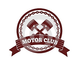 Motorcycle label badge vector. Black icon and moto club illustration