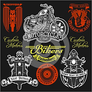 Motorcycle label t-shirt design with illustration of custom chopper