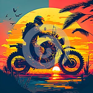 motorcycle in New York at sunset, generative AI