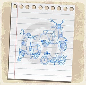 Motorcycle on paper note, vector illustration
