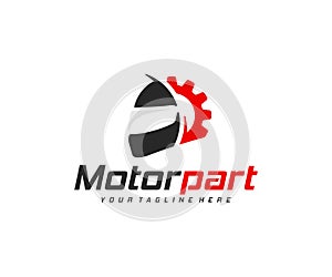 Motorcycle parts logo design. Motorbike repair vector design