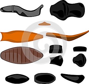 Motorcycle passenger and rider seats front, rear, side and top view isolated vector illustration