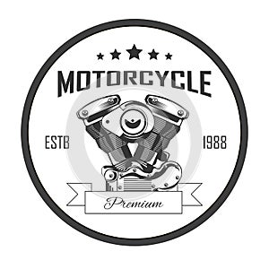 Motorcycle premium repair services round logo with pistons and stars