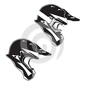 Motorcycle protective helmet and goggles side view vector flat illustration