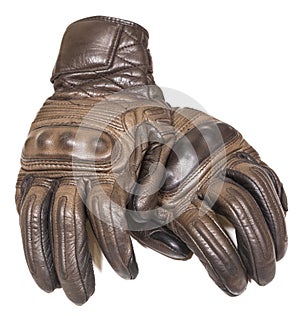 Motorcycle protective leather gloves, isolated on a white background