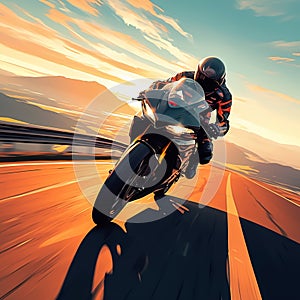 Motorcycle race rider on a highway, embodying the extreme sport