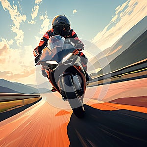 Motorcycle race rider on a highway, embodying the extreme sport