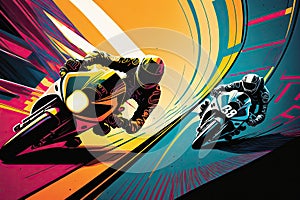 motorcycle race, with riders speeding through twists and turns of winding track