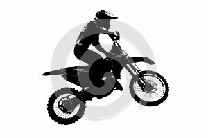 Motorcycle racer silhouette on isolated white background